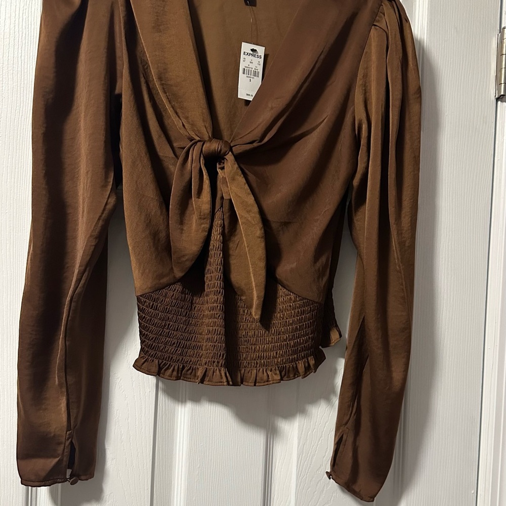 Brown Tie-Front Women's Top